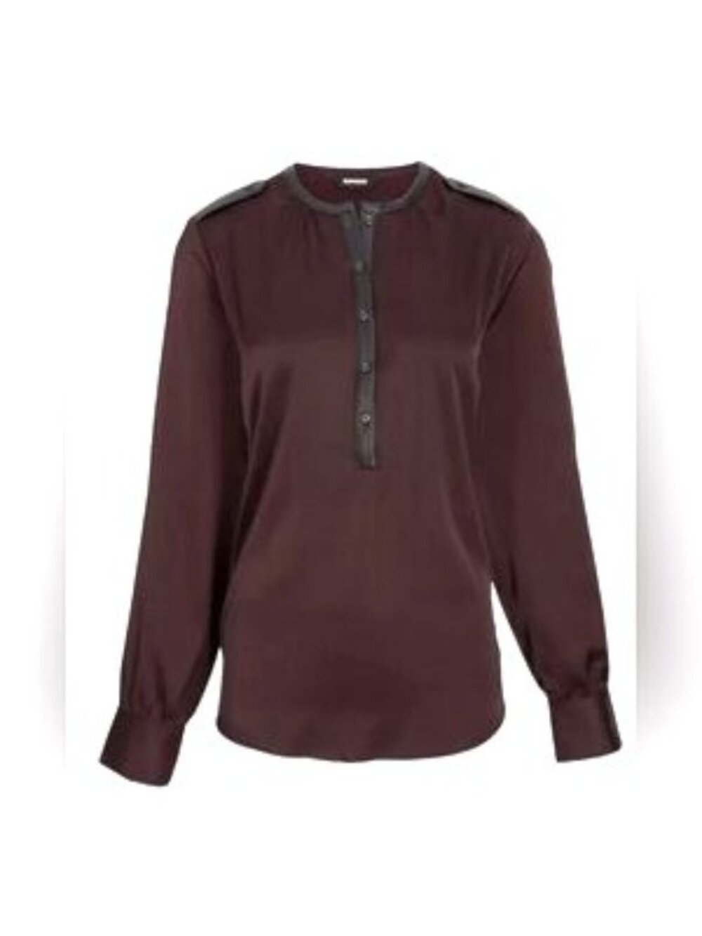 NWT Express Purple LEater Trim Satin Henley Long Sleeve Blouse Women XL